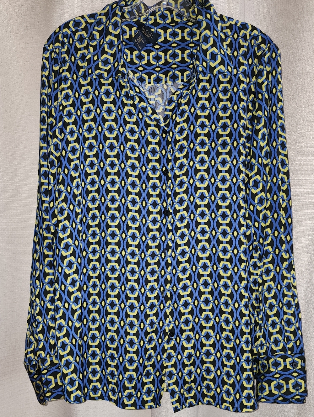 RACHEL Rachel Roy Geometric Button-Front Blouse in Blue Black Size XL